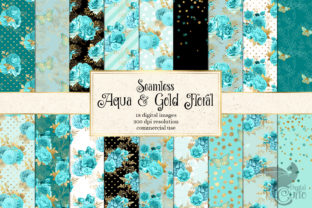 Aqua and Gold Floral Digital Paper Guide